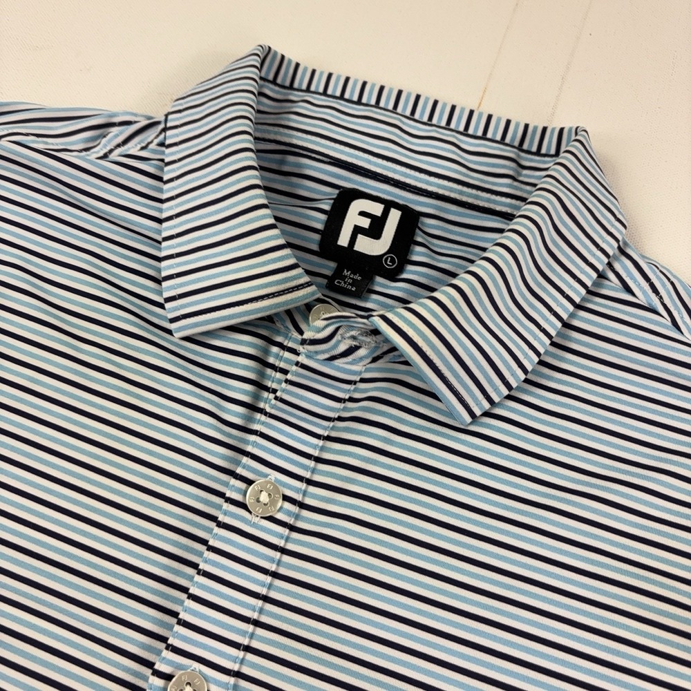 FootJoy Golf Polo Shirt Mens L Blue Striped Naples Vineyards Short Sleeve